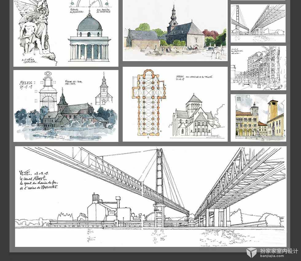世界大师1000手绘图-建筑景观速写素描钢笔画铅笔画临摹效果图
