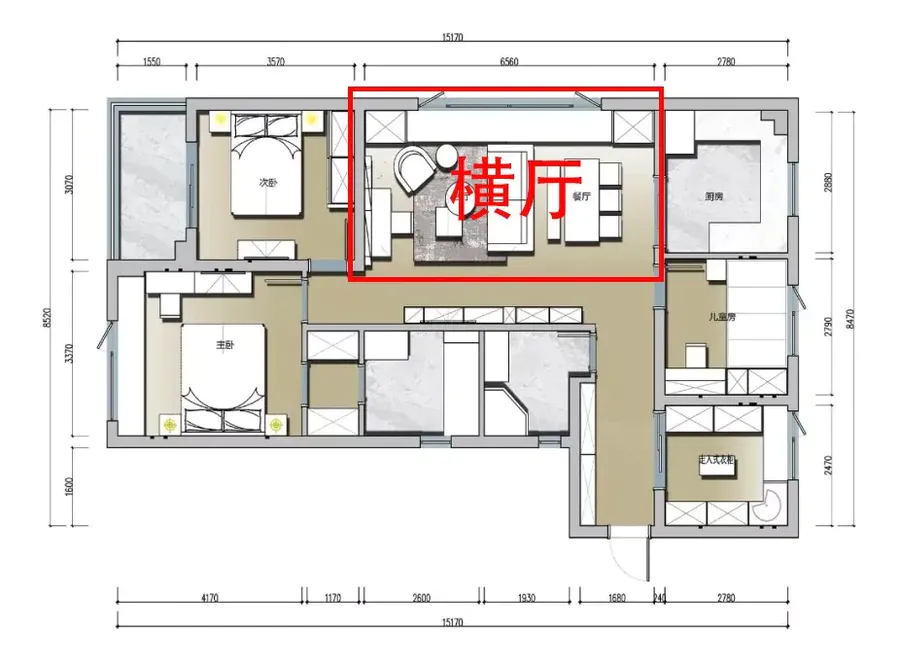 新观点丨这8种布局技巧让你轻松搞定“大横厅”户型