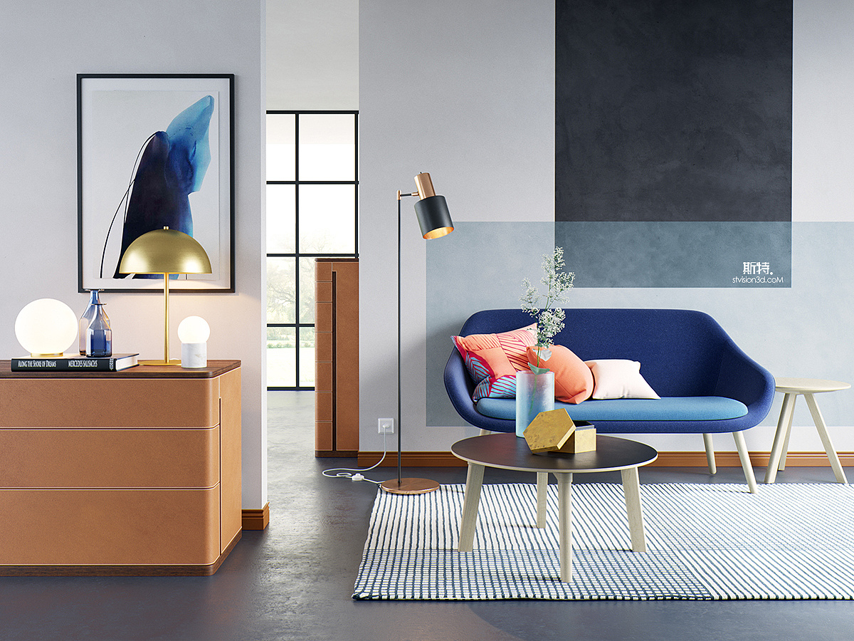 Blue sofa rendering - 一套沙发3D渲染表现