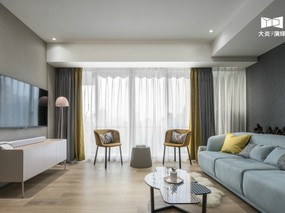 [简约轻奢] 客厅+起居室设计，搭配时尚雾霾蓝