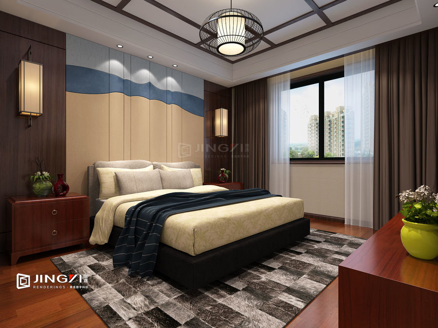 景逸效果图设计—家装移步换景的新中式-卧室
