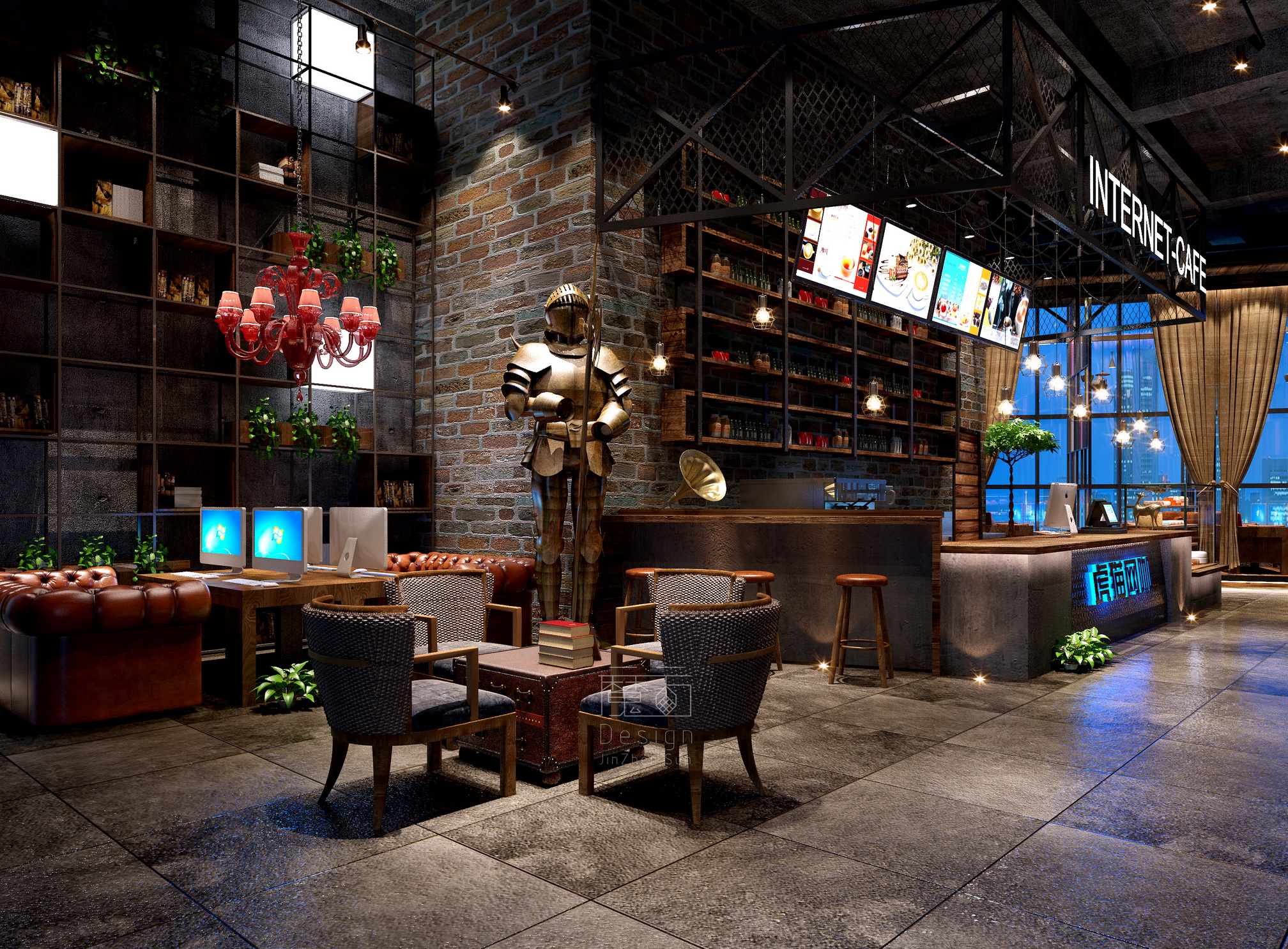 广州虎猫网络咖啡厅空间设计