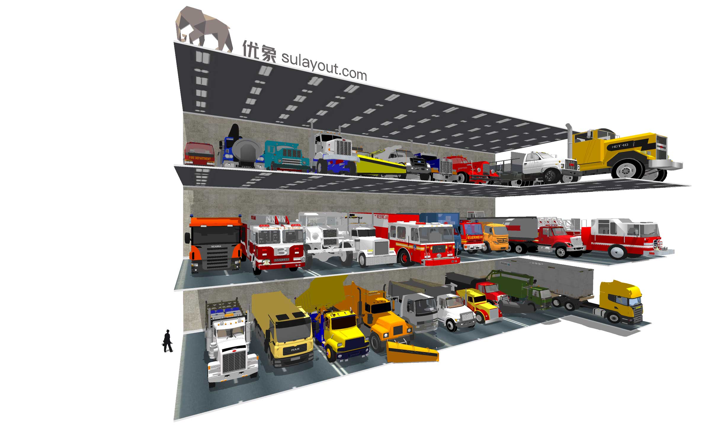 SketchUp分层模型库精品交通工具（卡车）