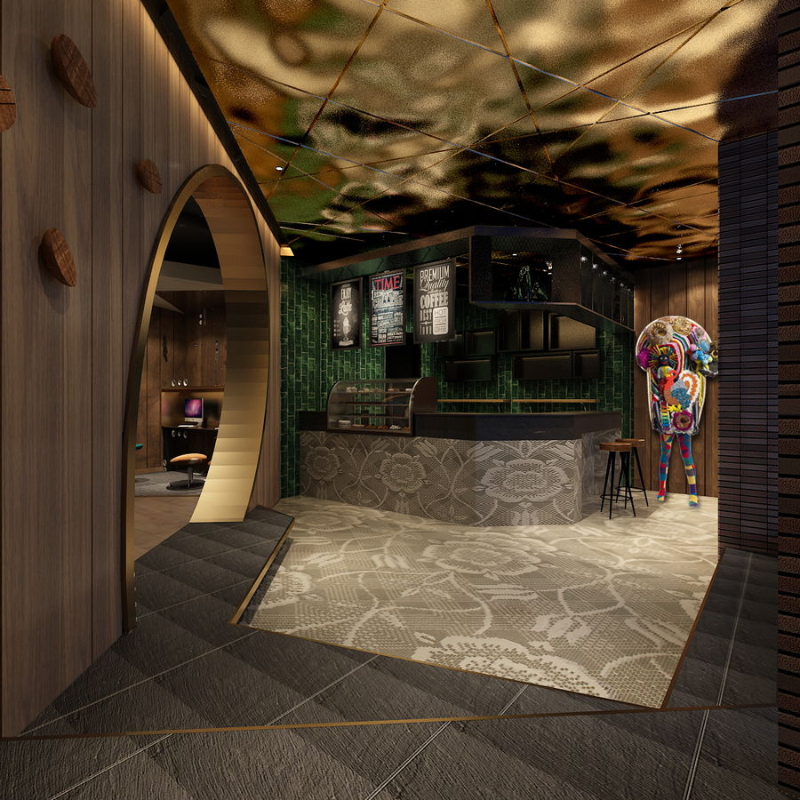 300平咖啡厅空间设计，凤栖梧桐作品<右耳咖啡>