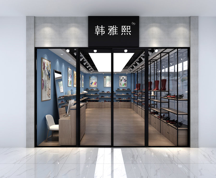現代簡約風格工裝鞋子專賣店內飾和門頭