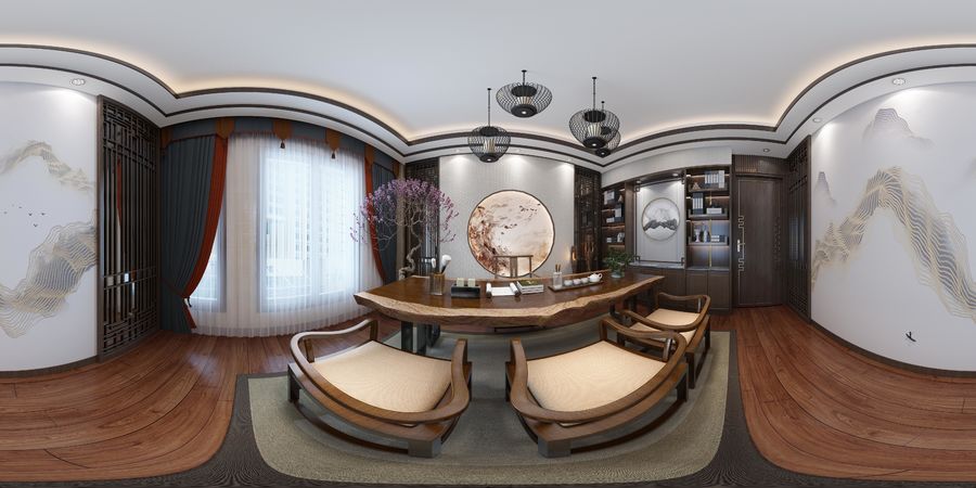 合肥瑶海区玖隆国际一栋3单元王老板 新中式 客餐厅 卧室 茶室 楼梯间 全景案例