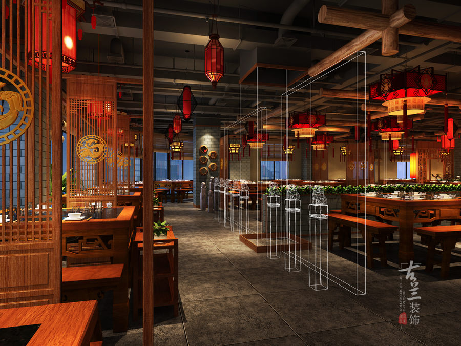 小龍坎老火鍋店（鎮江店）——鎮江火鍋店裝修設計公司案例賞析|老火鍋店裝修設計賞析|古蘭裝飾作品