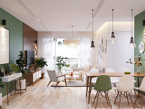 清新绿木质公寓