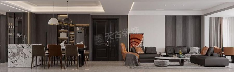 重庆琅樾江山现代黑白灰装修效果图,琅樾江山大平层设计方案