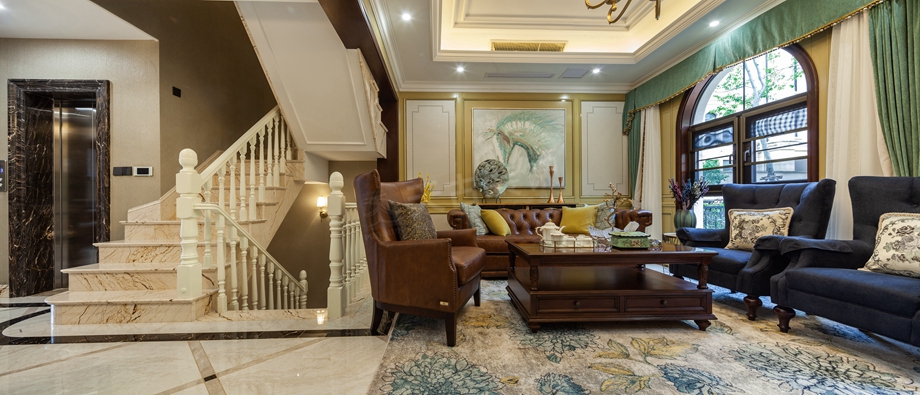 紫泉枫丹别墅装修实景照片，美式风格设计