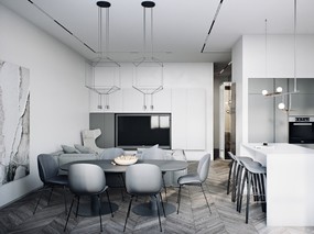 明斯克黑白灰色调现代公寓，非明艳色彩的运用