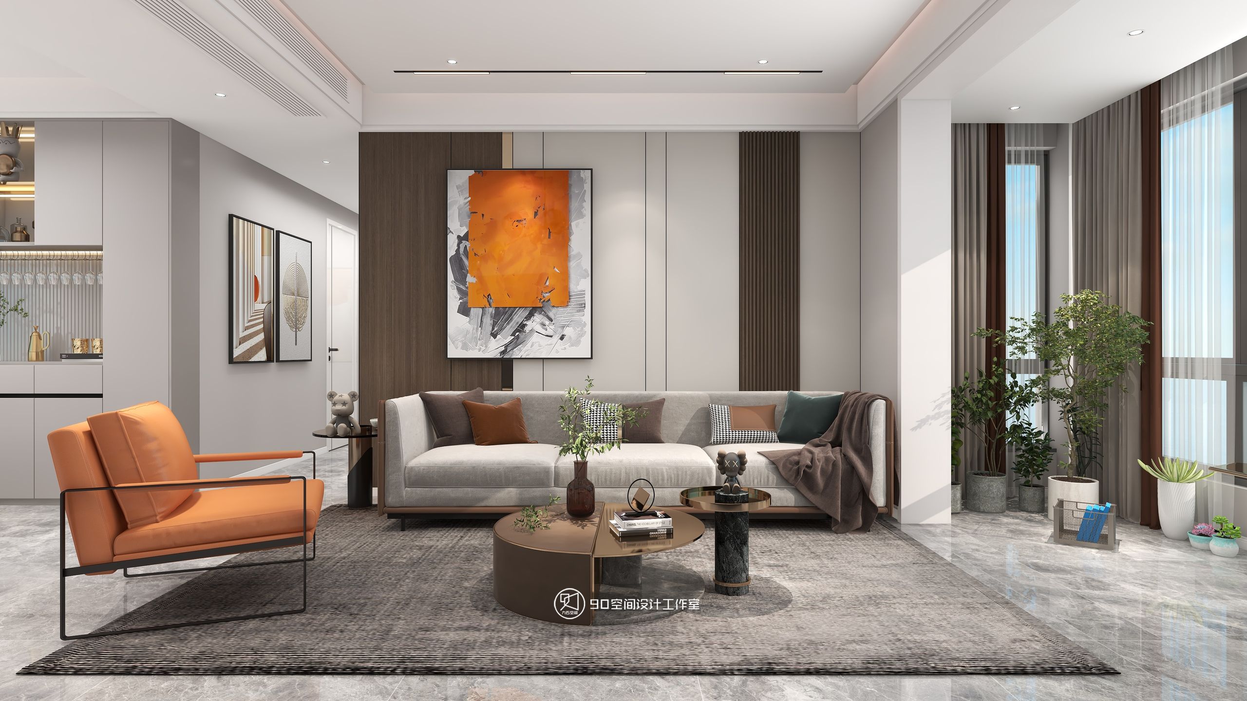 90空间设计∣131㎡现代风格丨有时候，家也需要一点温暖治愈的橙色系