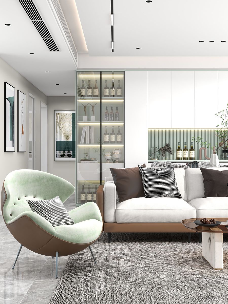 90空间设计∣220㎡氛围感大平层，薄荷绿客厅超治愈！