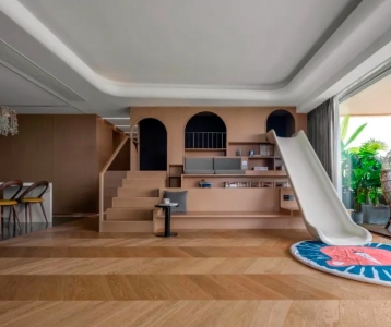 羽翮空间设计 | 300㎡三孩大平层：树屋、滑梯、大收纳…一样也不少！
