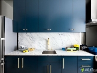 Kitchen project (blue, black, white and brass)
