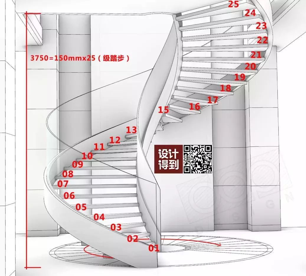 把自己核查完成的旋转楼梯的cad平面图,导入su或其他3d建模软件,建出